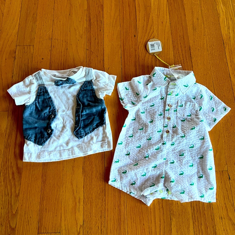 3 month baby boy bundle - button down crocodile collared onesie and t-shirt